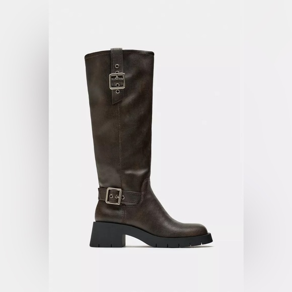 Zara boots cowboy coastal faux leather Brown Knee-High Boots - Picture 5 of 10